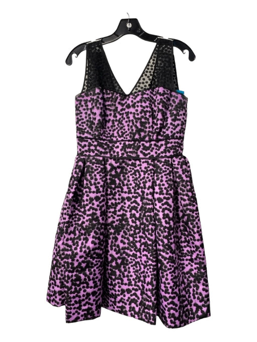 Taylor Size 4 Purple & Black Polyester Blend V Neck Sleeveless Speckled Dress Purple & Black / 4