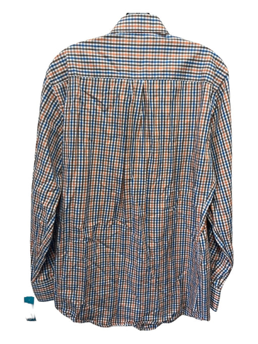 Peter Millar Size M Orange & Brown & Blue Cotton Plaid Men's Long Sleeve Shirt M