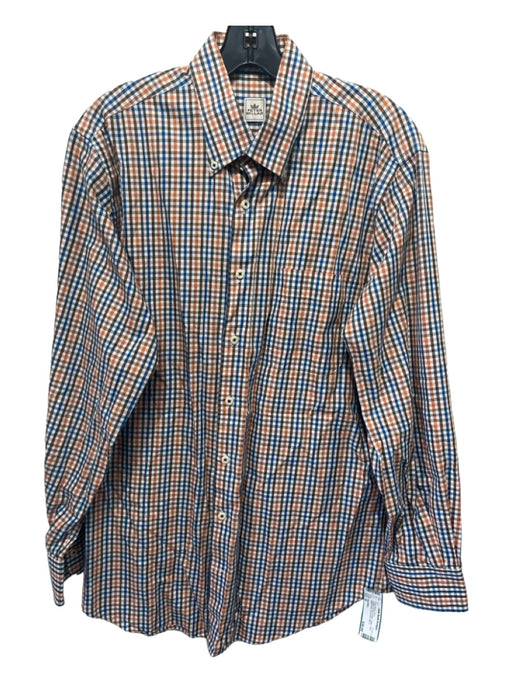 Peter Millar Size M Orange & Brown & Blue Cotton Plaid Men's Long Sleeve Shirt M