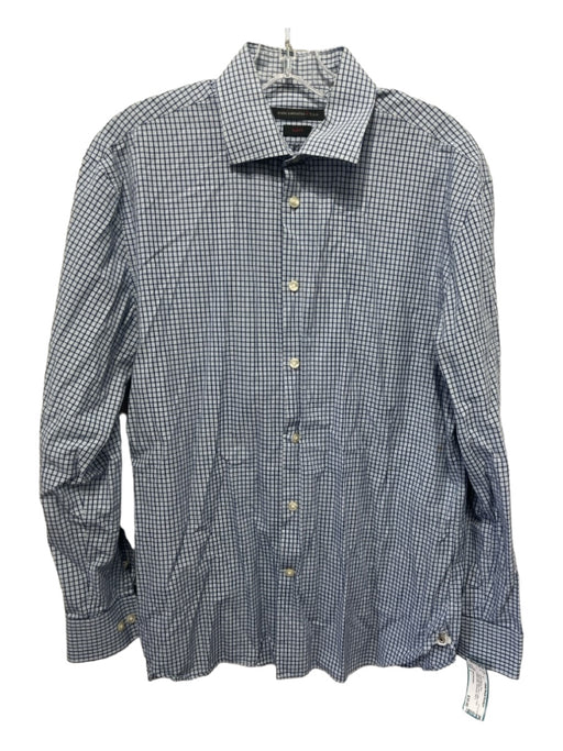 John Varvatos Size L Blue & Light Blue Print Cotton Plaid Long Sleeve Shirt L