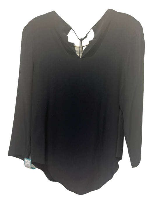 Amanda Uprichard Size P Black Silk V Neck Keyhole Long Sleeve Curved Hem Top Black / P