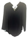 Amanda Uprichard Size P Black Silk V Neck Keyhole Long Sleeve Curved Hem Top Black / P