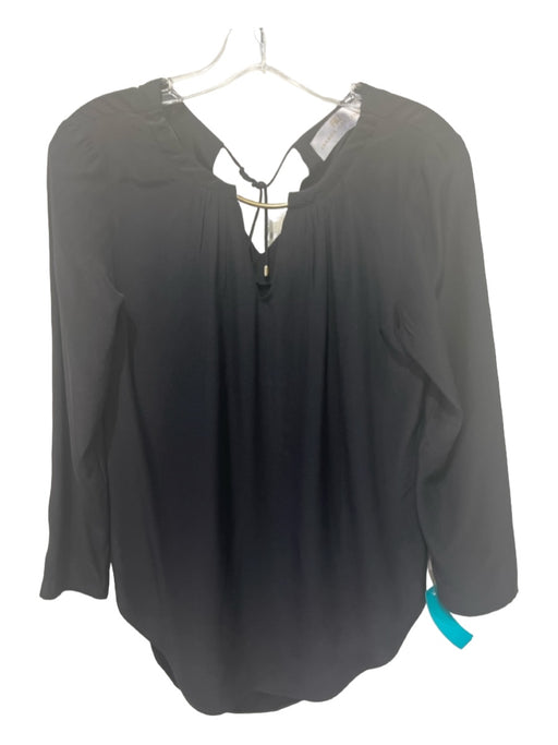 Amanda Uprichard Size P Black Silk V Neck Keyhole Long Sleeve Curved Hem Top Black / P