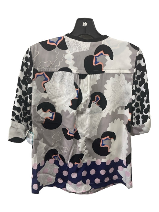 Diane Von Furstenberg Size 0 Blue Gray & Multi Silk Blend 1/2 Sleeve Top Blue Gray & Multi / 0