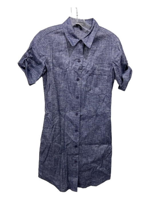 Theory Size 0 Chambray Linen Collared Button Up Short Sleeve Shift Dress Chambray / 0