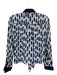 Trina Turk Size P Blue & White Silk Geometric Collared Button Up Long Sleeve Top Blue & White / P