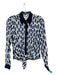 Trina Turk Size P Blue & White Silk Geometric Collared Button Up Long Sleeve Top Blue & White / P