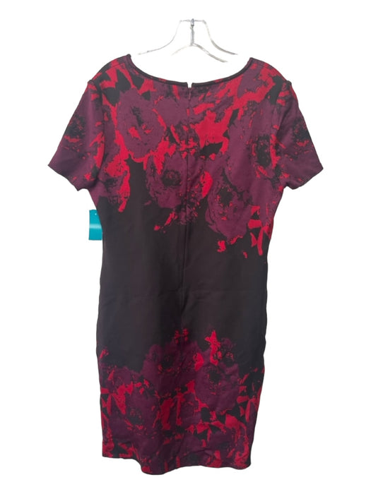 St John Size 8 Black & Red Wool Blend Floral V Neck Cap Sleeve Below knee Dress Black & Red / 8