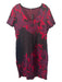 St John Size 8 Black & Red Wool Blend Floral V Neck Cap Sleeve Below knee Dress Black & Red / 8