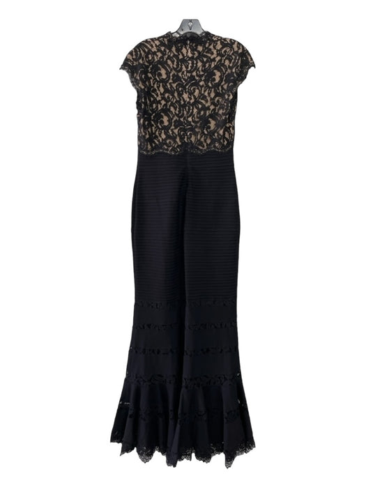 Tadashi Shoji Size 10 Black & Beige Cotton Lace Overlay Cap Sleeve Pleated Gown Black & Beige / 10