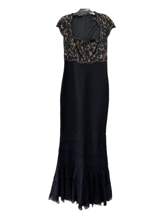 Tadashi Shoji Size 10 Black & Beige Cotton Lace Overlay Cap Sleeve Pleated Gown Black & Beige / 10