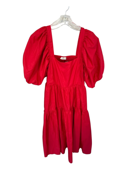 Entro Size L Red Cotton 3/4 Balloon Sleeve Square Neck Midi Dress Red / L