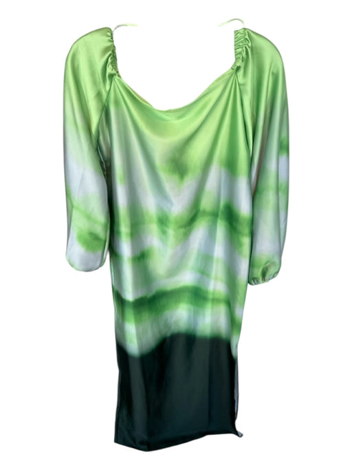 MNG Size S Green & White Polyester Square Neck Long Balloon Sleeve Ombre Dress Green & White / S