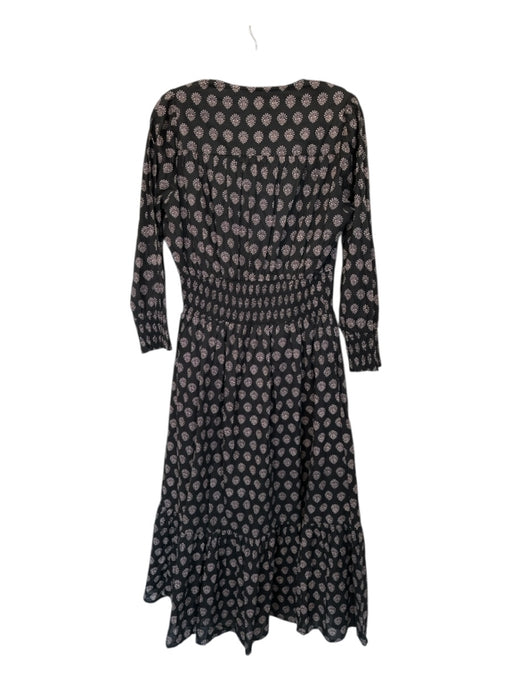Marea Size M Black & Tan Cotton Long Sleeve Flowers Buttons Smocked Waist Dress Black & Tan / M
