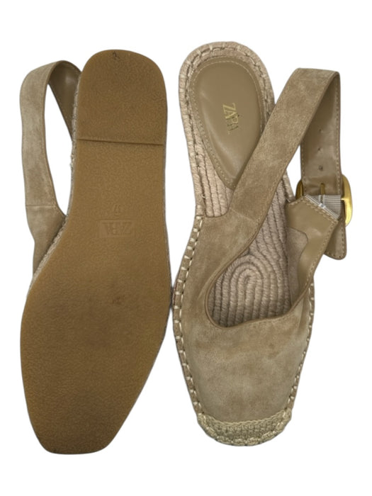 Zara Shoe Size 37 Taupe & Tan Suede Espadrille Buckle Gold Hardware Flats Taupe & Tan / 37