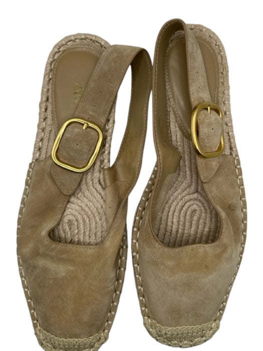 Zara Shoe Size 37 Taupe & Tan Suede Espadrille Buckle Gold Hardware Flats Taupe & Tan / 37