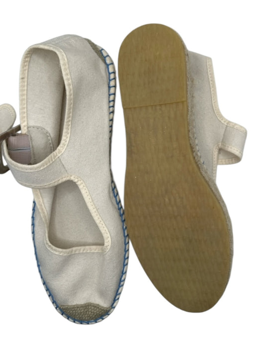 Free People Shoe Size 38 White & Blue Canvas Espadrille Platform Mary Jane Flats White & Blue / 38