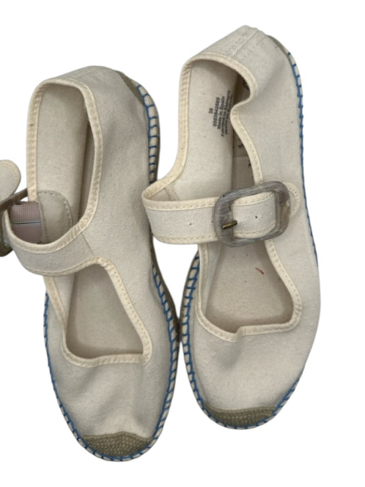 Free People Shoe Size 38 White & Blue Canvas Espadrille Platform Mary Jane Flats White & Blue / 38