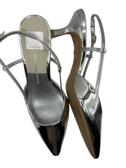 Dolce Vita Shoe Size 7.5 Silver Leather Metallic Kitten Heel Slingbacks Silver / 7.5