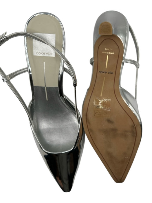 Dolce Vita Shoe Size 7.5 Silver Leather Metallic Kitten Heel Slingbacks Silver / 7.5