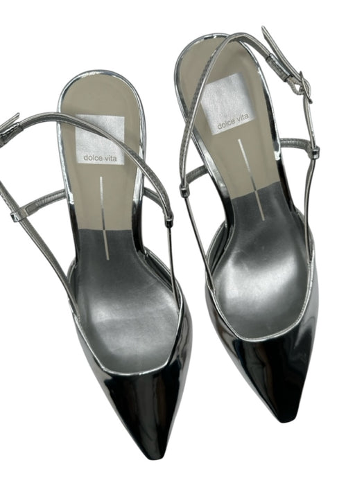 Dolce Vita Shoe Size 7.5 Silver Leather Metallic Kitten Heel Slingbacks Silver / 7.5