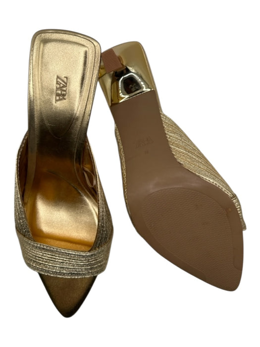 Zara Shoe Size 38 Gold Vegan Leather Metallic Pointed Toe Stiletto Mules Gold / 38