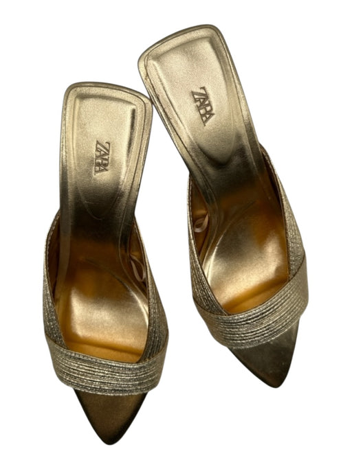 Zara Shoe Size 38 Gold Vegan Leather Metallic Pointed Toe Stiletto Mules Gold / 38
