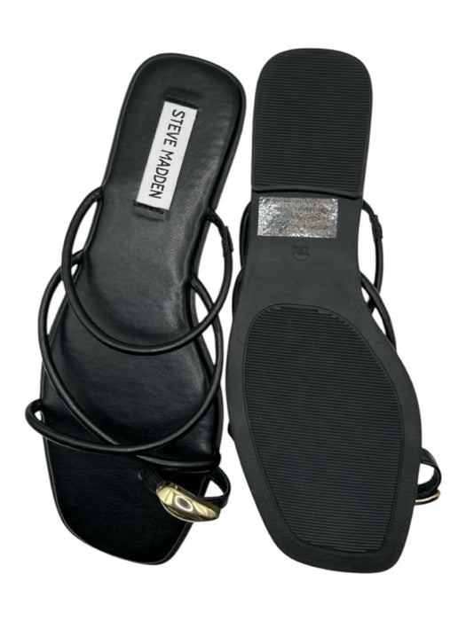 Steve Madden Shoe Size 7.5 Black & Gold Vegan Leather Toe Strap Sandals Black & Gold / 7.5