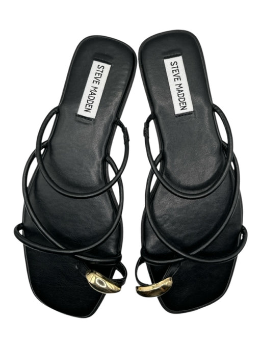 Steve Madden Shoe Size 7.5 Black & Gold Vegan Leather Toe Strap Sandals Black & Gold / 7.5