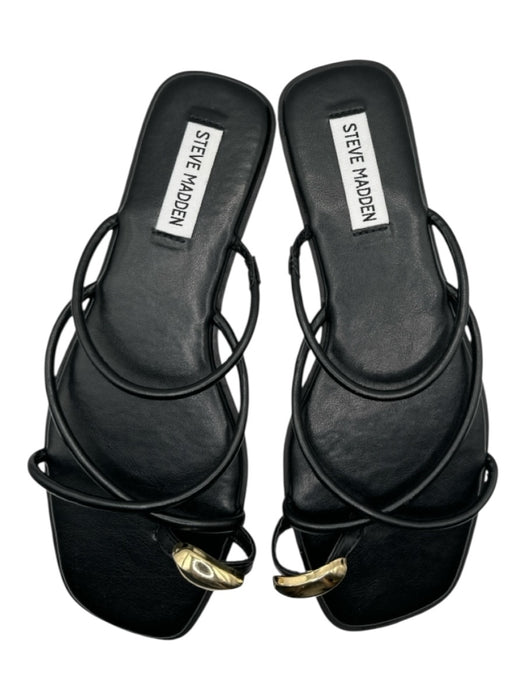 Steve Madden Shoe Size 7.5 Black & Gold Vegan Leather Toe Strap Sandals Black & Gold / 7.5