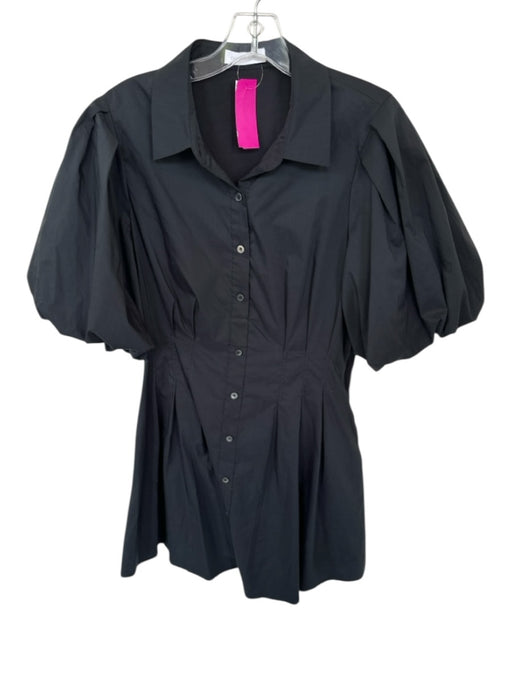 Jonathan Simkhai Size Est M Black Cotton Blend 3/4 Balloon Sleeve Collar Dress Black / Est M