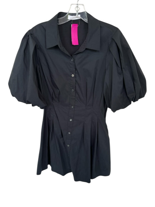 Jonathan Simkhai Size Est M Black Cotton Blend 3/4 Balloon Sleeve Collar Dress Black / Est M