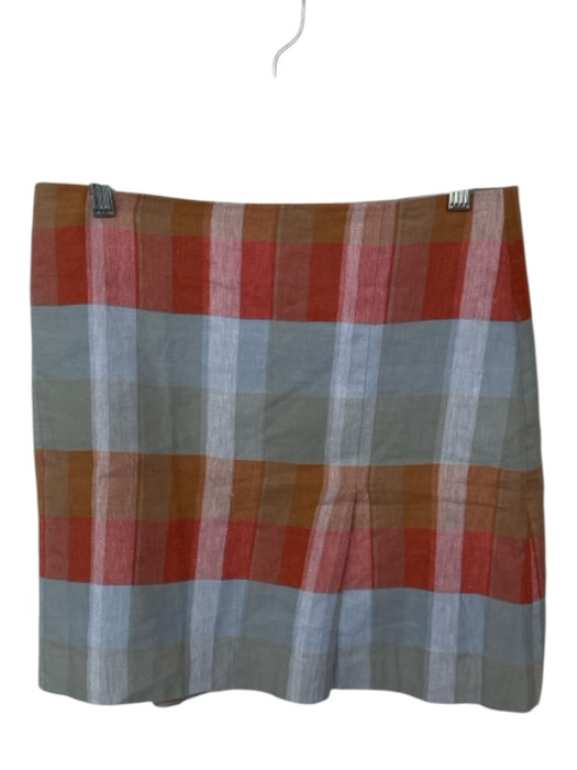 Madewell Size 10 Orange & Gray Linen & Cotton Plaid Back Zip Skirt Orange & Gray / 10