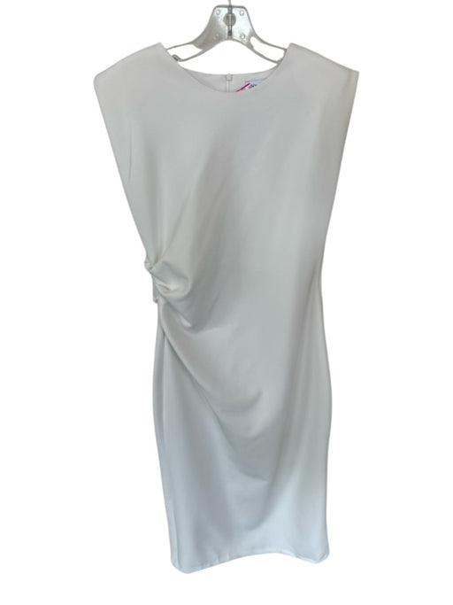 Zara Size L White Polyester Cap Sleeve Gathered Side Maxi Dress White / L