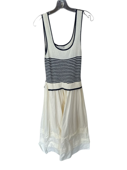 Moon River Size M Cream & Navy Cotton Blend Knit Top Striped Maxi Dress Cream & Navy / M