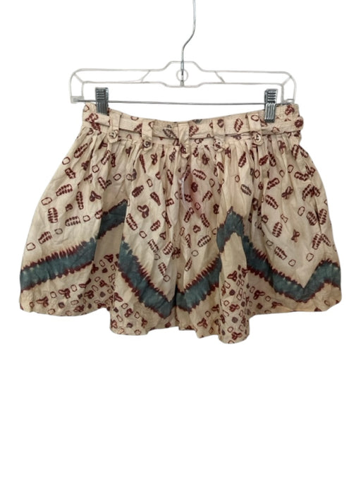 Ulla Johnson Size 6 Tan & Teal Cotton High Waist Aztec Belted Shorts Tan & Teal / 6