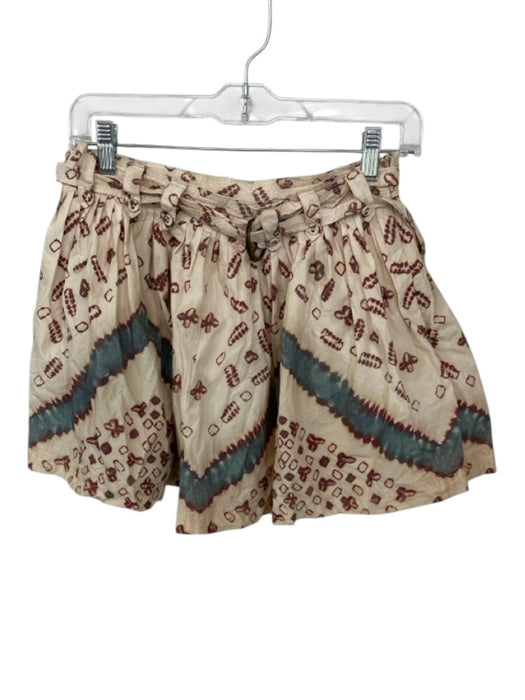 Ulla Johnson Size 6 Tan & Teal Cotton High Waist Aztec Belted Shorts Tan & Teal / 6