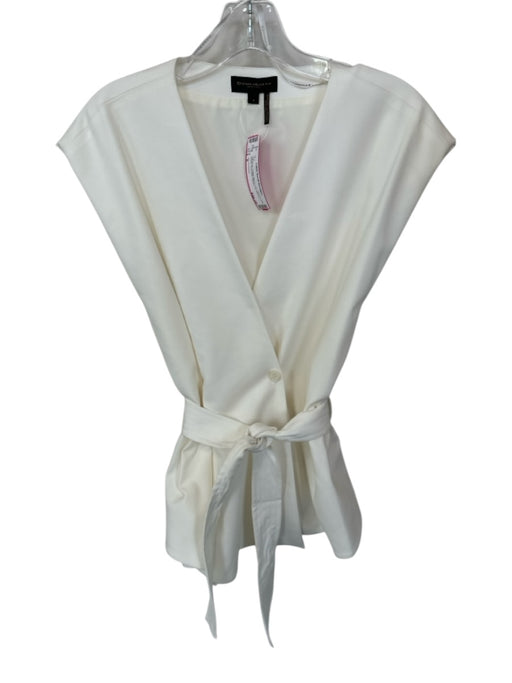Donna Karan Size 8 Off White Cotton Blend Cap Sleeve 1 Button Sash Belt Top Off White / 8