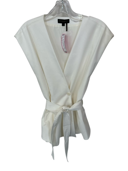 Donna Karan Size 8 Off White Cotton Blend Cap Sleeve 1 Button Sash Belt Top Off White / 8