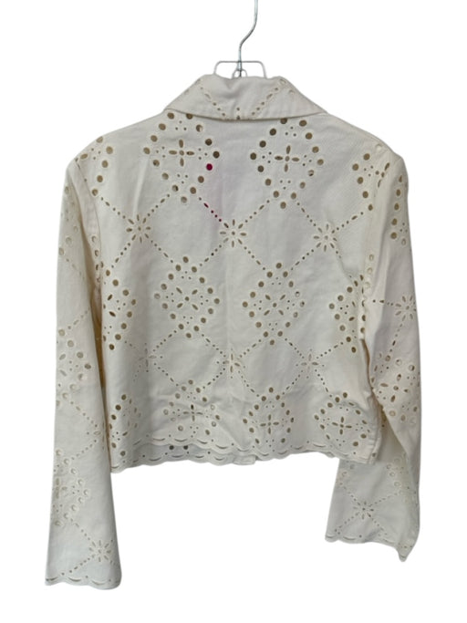 Camila Coelho Size 10 Creme Cotton Long Sleeve Eyelet Button Down Jacket Creme / 10