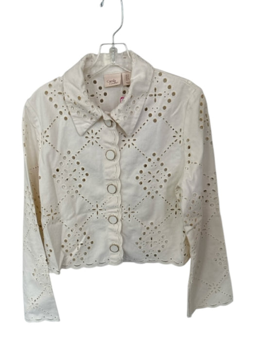 Camila Coelho Size 10 Creme Cotton Long Sleeve Eyelet Button Down Jacket Creme / 10