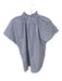 Pomander Place Size S White & Blue Cotton Cap Sleeve Striped Ruffle collar Top White & Blue / S