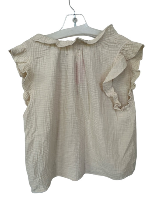 XiRENA Size L Tan Cotton Cap Sleeve Gauze V Neck Top Tan / L