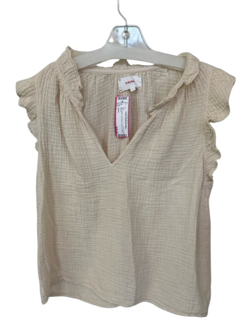 XiRENA Size L Tan Cotton Cap Sleeve Gauze V Neck Top Tan / L