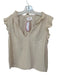 XiRENA Size L Tan Cotton Cap Sleeve Gauze V Neck Top Tan / L