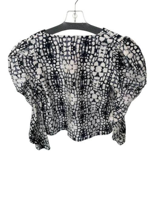 Olivia James the Label Size S Navy & white Cotton Long puff sleeve Abstract Top Navy & white / S