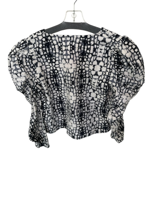 Olivia James the Label Size S Navy & white Cotton Long puff sleeve Abstract Top Navy & white / S