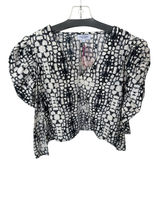 Olivia James the Label Size S Navy & white Cotton Long puff sleeve Abstract Top Navy & white / S