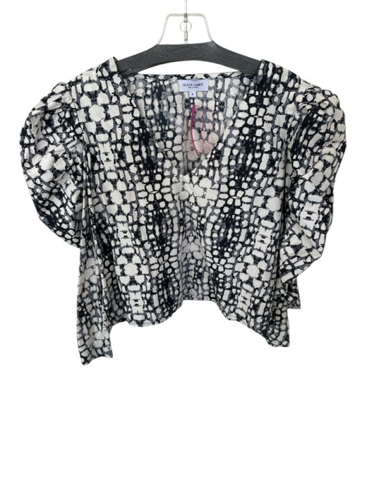Olivia James the Label Size S Navy & white Cotton Long puff sleeve Abstract Top Navy & white / S