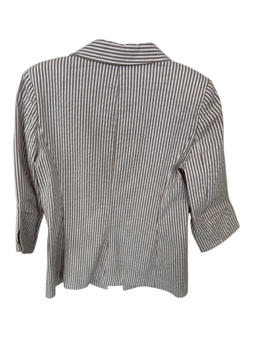 Renuar Size S Taupe & White Cotton Blend Shoulder Pads Striped One Button Jacket Taupe & White / S